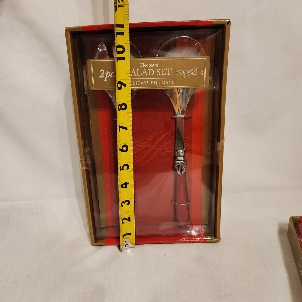Cleopatra Holiday 2 pc Salad Serving Set Red Metal handle Open Box